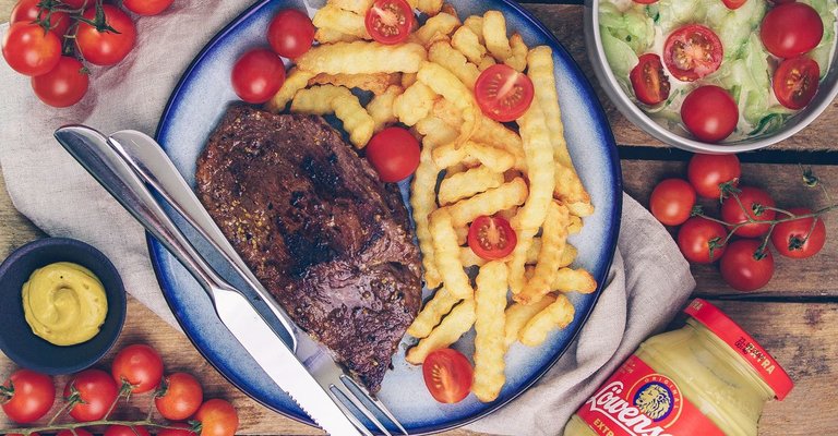 Rezept Steak in Löwensenf Extra Marinade mit Pommes