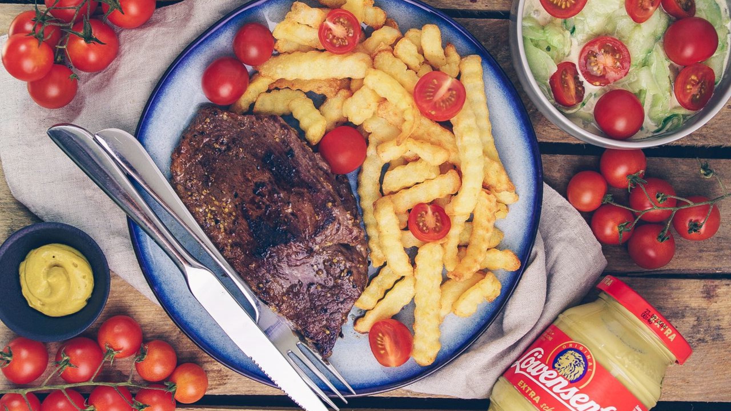 Rezept Steak in Löwensenf Extra Marinade mit Pommes