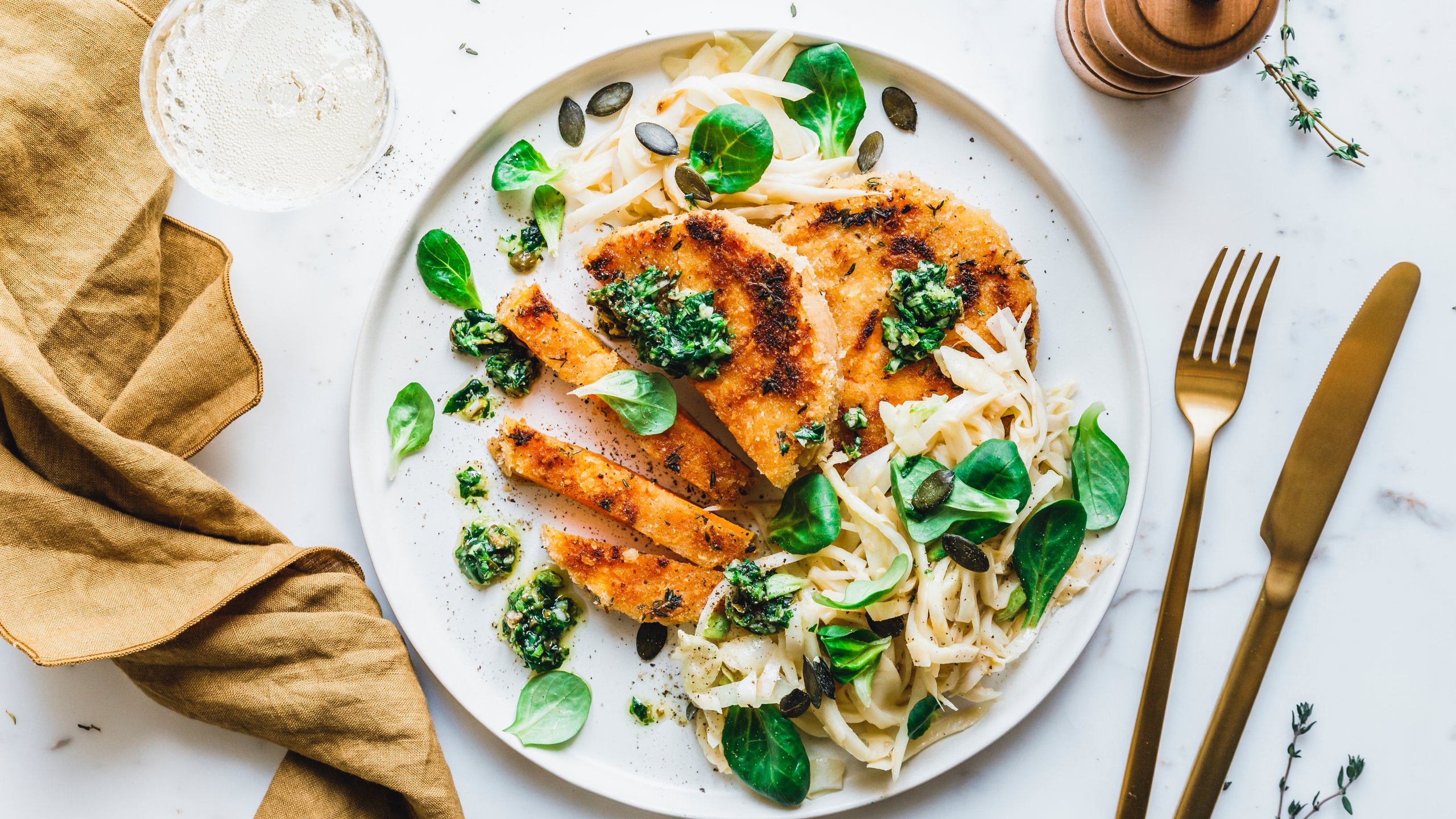 Kürbis Schnitzel mit Löwensenf Medium Senf