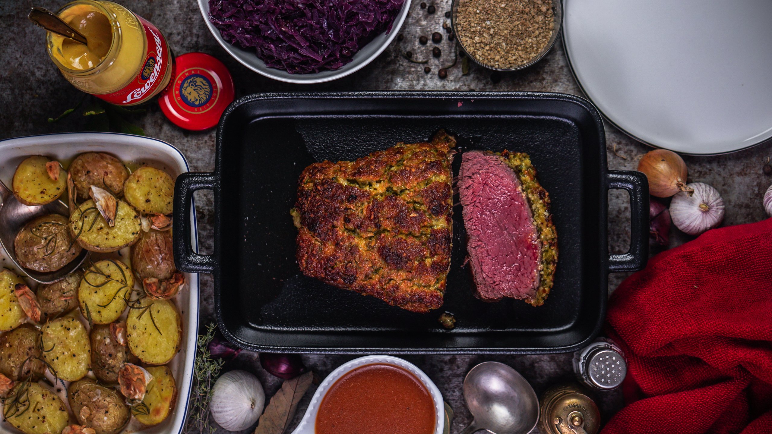 RInderfilet mit Senf Pistazien Kruste aus Löwensenf Extra scharf