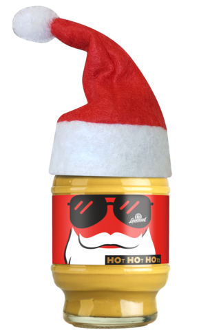 Nikolaussenf - Löwensenf Extra scharf im Nikolauskostüm mit Nikolausmütze