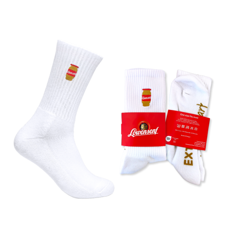 Löwensenf Socken mit Senf Tönnchen